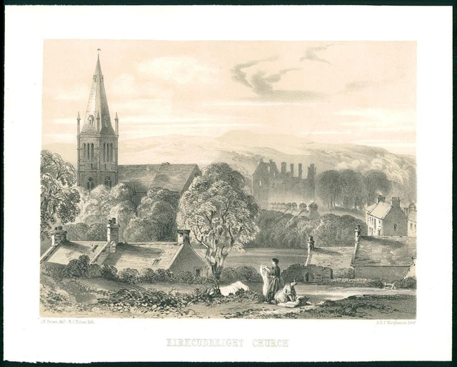 1857 SCOTLAND -Antique Print KIRKCUDBRIGHT CHURCH Dumfries Galloway   (5)