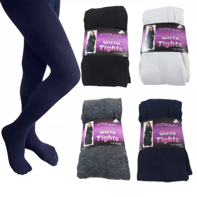 6 Pairs Girls Cotton Rich Uniform School Tights Warm Thick Soft Age 2-12 Years