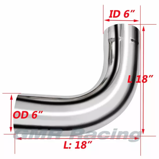 Chrome 6" ID/OD 90 degree Elbow Truck 18" Long Pipe Elbow