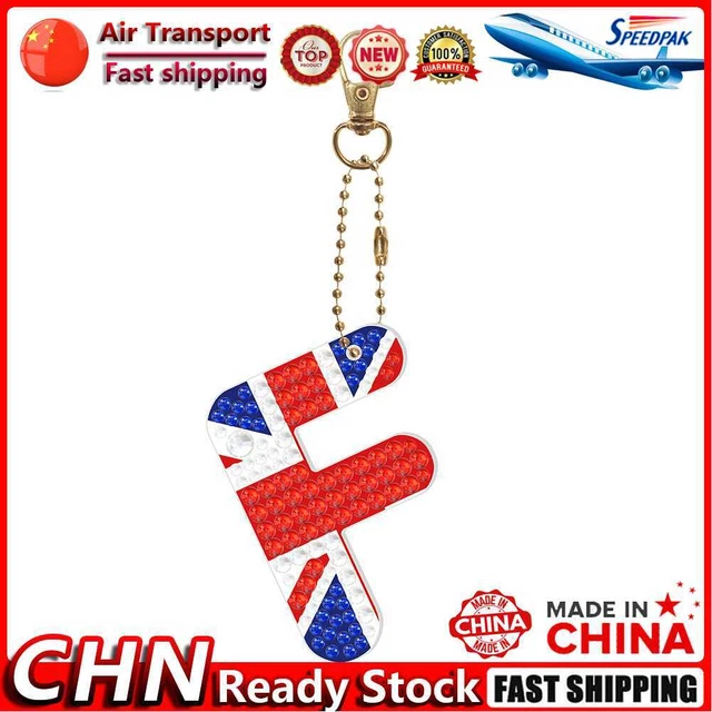 Letter Crystal Diamond Painting Acrylic Keychain DIY Key Ring Pendant (F) Fr