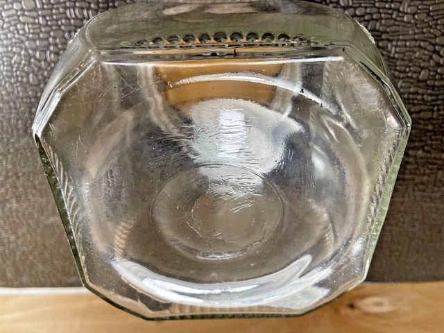 Vintage  Hoosier Cabinet Style Glass Square Canister Ribbed Corners Jar w Lid 6