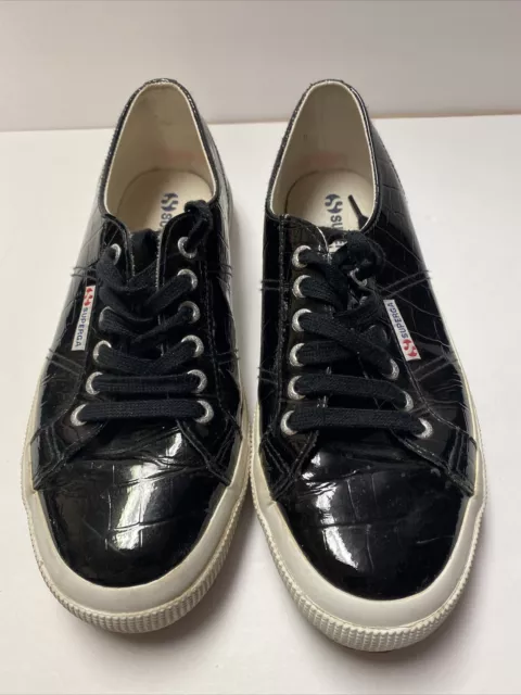 Superga Women’s Black Leather Shoes Size 10