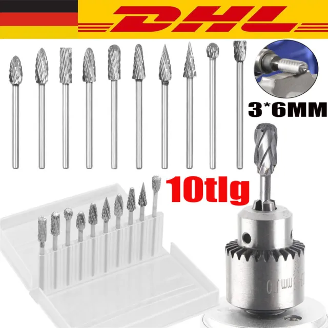 10tlg Frässtift Hartmetallfräser HSS Fräsen Bohrer Set Für-Dremel Werkzeuge 3mm