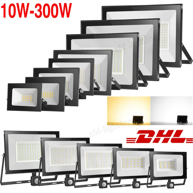LED Fluter mit Bewegungsmelder Stecker 10-300W Außen Strahler Scheinwerfer IP65