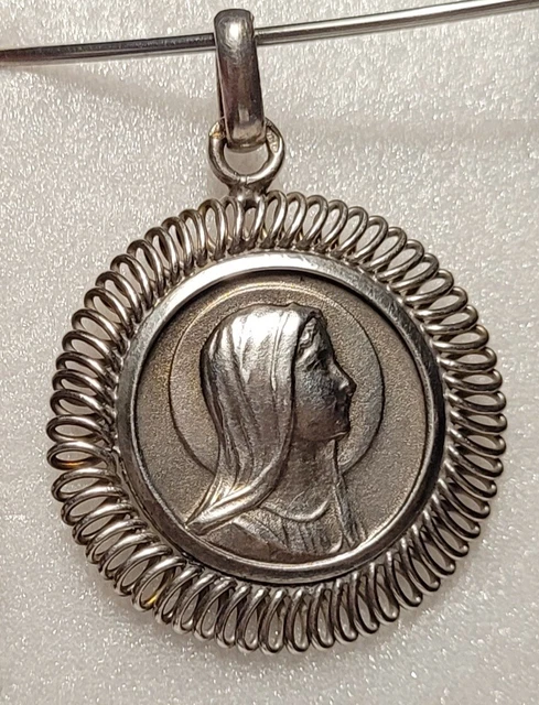 Ancienne Paire De Médailles / Pendentifs Couleur Argent - Vierge Marie, Vintage, Référence 3020
