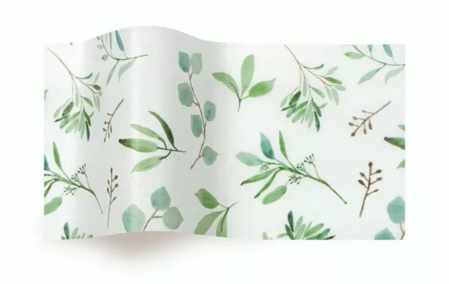 Eucalyptus Green Leaves Satin wrap Tissue Wrapping Paper 5 sheets 50 x 75cm