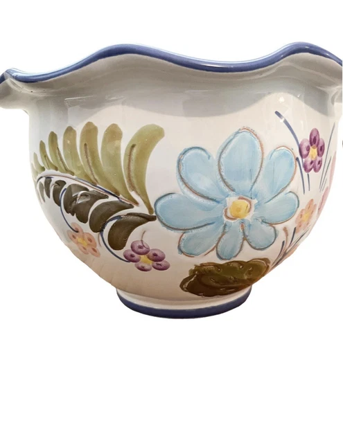 Large Bowl Italian Majolica Ceramic Hand Painted Salad Serving Decor