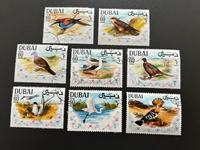 Briefmarken Dubai Asien Tiere Vögel 8 Werte  1968 gestempelt