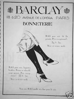 PUBLICITE BARCLAY BAS DE SOIE LINGERIE POUR FEMME ART DECO DE 1930 FRENCH AD PUB 