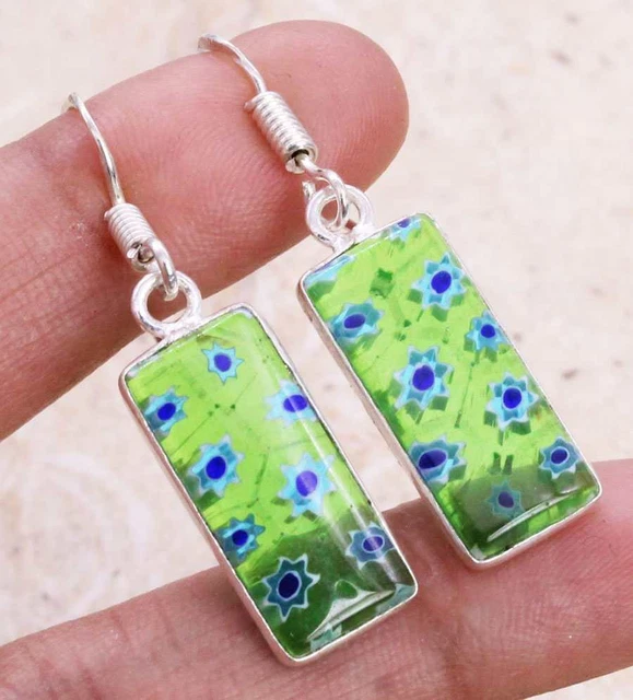 Dichroic Glass 925 Silver Plated Handmade Earrings of 1.5" Ethnic Gift