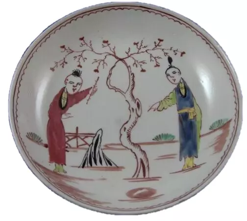 Antique 18thC Liverpool Porcelain Chinoiserie Scene Saucer Scenic Porzellan