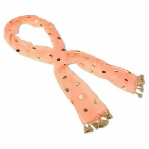 Girls Lightweight Polka Dot Fashion Scarf Peachy Pink Gold