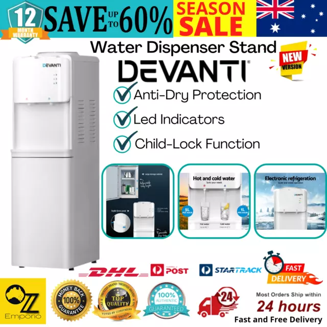 Devanti Water Cooler Dispenser Stand Hot Cold Tap Bottle Filter Purifier Office