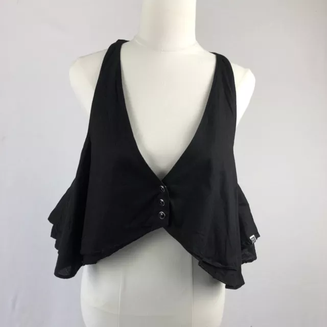 Roxy Womens Sleeveless Deep V-neck Layered Crop Top Black Cotton SIZE 10