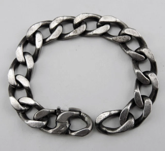 Ancien Bracelet Gourmette En Argent Massif Silver Maille chaine simple