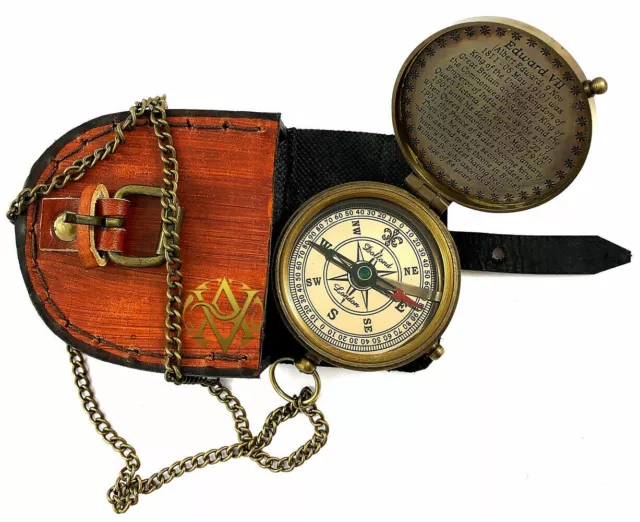 Antik Maritim Kompass Navigation Magnetisch Taschen Mit / Leder Kiste