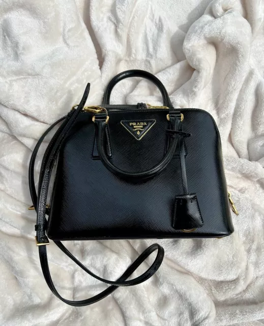 Prada Saffiano Vernice Small Promenade Satchel Bag