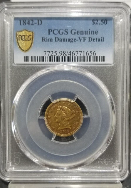 1842-D Gold Liberty $2.50 PCGS VF DETAILS RIM DAMAGE DAHLONEGA