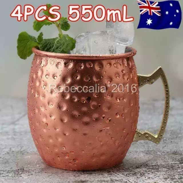 4x 550mL Moscow Mule Mug Hammered Copper Cocktail Copper barrel Beer Wine Cup AU