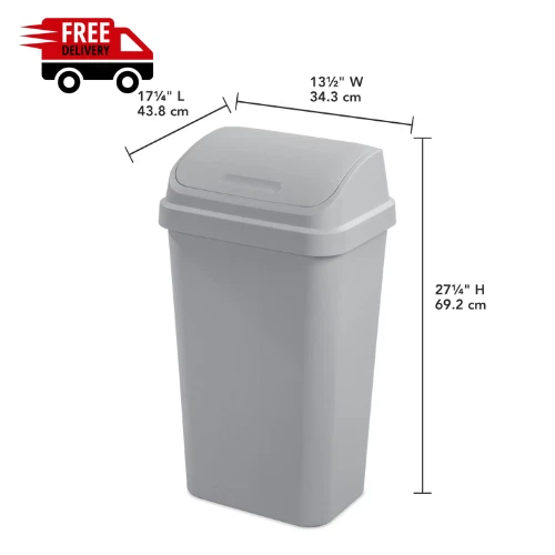 STERILITE 13 GALLON Trash Can, Plastic Swing Top Kitchen Trash Can