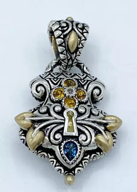 Barbara Bixby Sterling Silver & 18k Gemstone Lock Pendant Topaz & Citrine