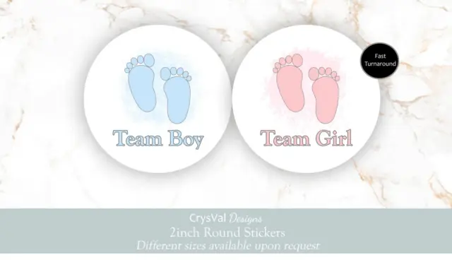 Gender Reveal Footprint Stickers, Gender Reveal Stickers, Team Boy Team Girl