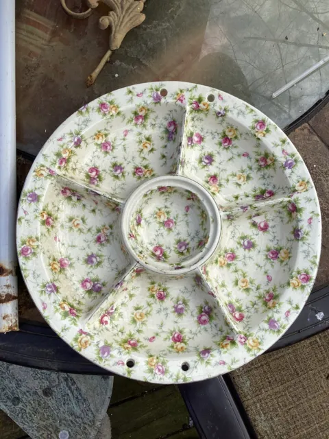 Vtg Chintz Floral Divided Relish/nuts/candy Glass Dish Hand painted In Japan