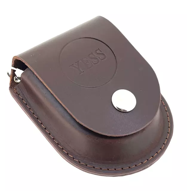 YESS Brown Genuine Leather Pocket Watch Pouch Bag With Silver Attachment Chain