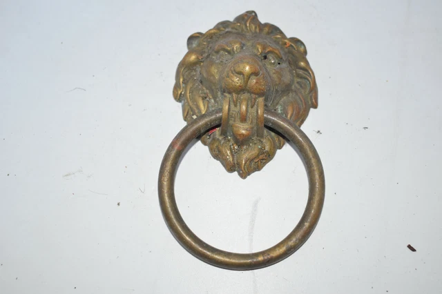 Vintage Brass Lion Head Ring Drawer Door Pull Handle 7.5cm 238g     a48