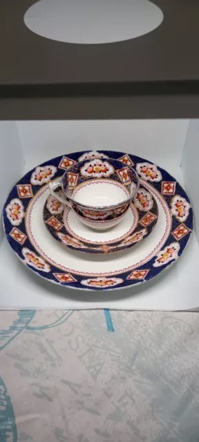 Royal Albert Crown China Trio Cup Saucer Plate  Imari Style Blue Floral Antique