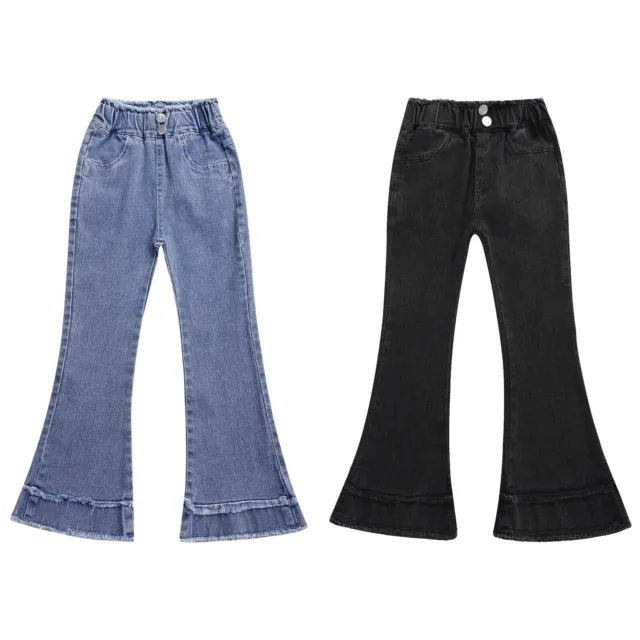Kids Girls Trousers Flared Sweatpants Fashion Jeans Fitness Denim Pants Bootleg
