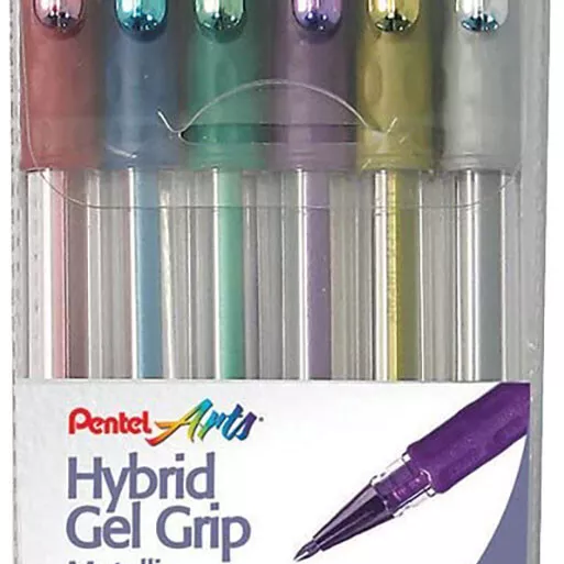 PENTEL Hybrid Grip Gel Pens - Assorted Metallic Colours (Wallet of 6) - NEW