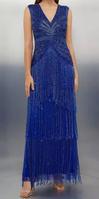 Karen Millen Cobalt Embellished Beaded Woven Maxi Dress UK 14