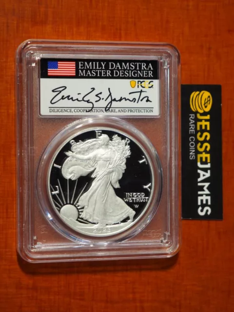 2023 S Proof Silver Eagle Pcgs Pr70 Dcam Advance Release Emily Damstra Signed