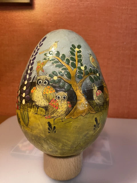 Large paper Mache Egg,  Sermel Mexico,  Owls, Birds, Leopards, Butterflies