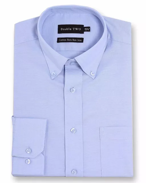 Double Two Uomo Manica Lunga Non Stirare Oxford Misto Cotone Camicia (4900)