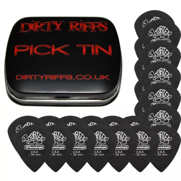 24 x Dunlop Tortex Jazz III 3 XL Gitarrenplektren/Plektren 1,35 mm in einer Plektrumdose