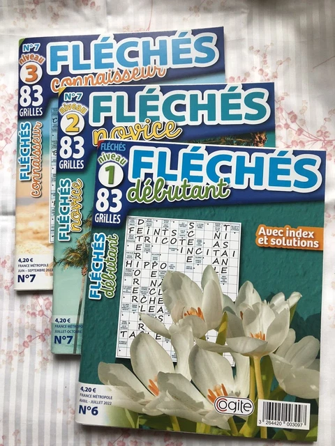 lot 3 Magazines mots fléchés débutant , novice et connaisseur Avec Les Solutions
