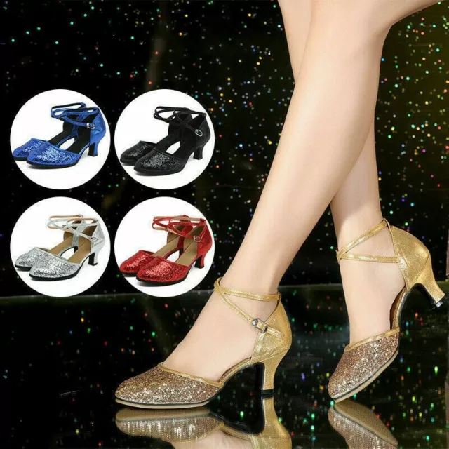 Femme Danse Latine Chaussures Talon Moyen Paillette Salsa Cha Extérieur