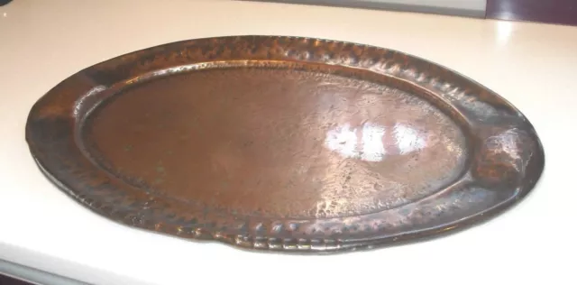 Large Arts & Crafts Movement All Hand Beaten Solid Copper Tray Antique