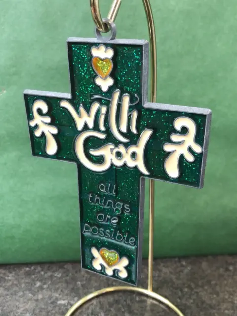 Vidrieras Green Cross Suncatcher ""With God All Things Are Possible"" - Estilo