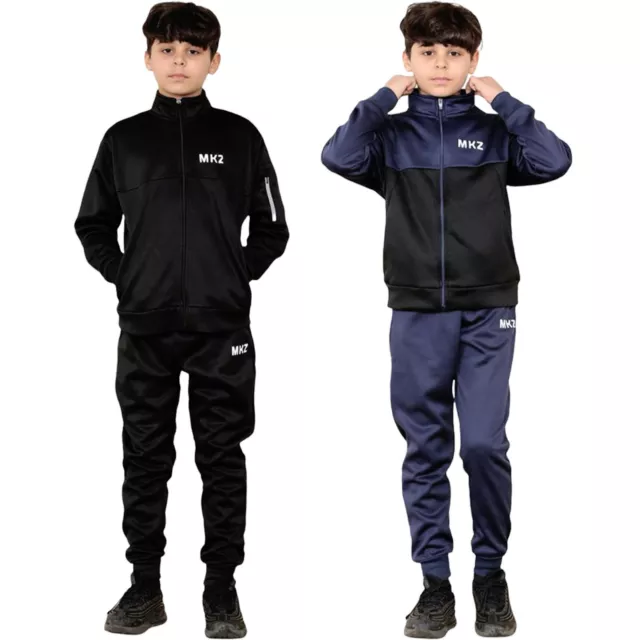 Kids Boys Full Tracksuit MKZ Fleece Zipped Top Gym Jogging Bottoms 7-14 Years