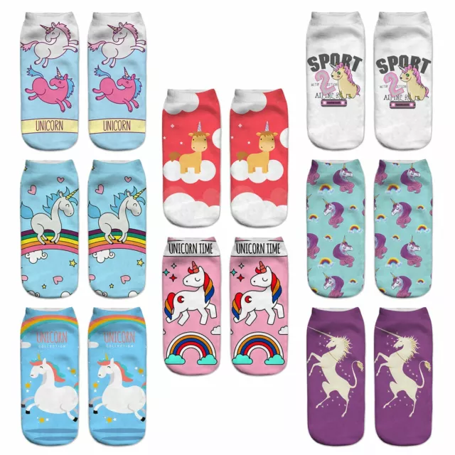 8 Pairs Girls Funny Cartoon 3D Unicorn Animal Print Socks No Show Ankle Socks