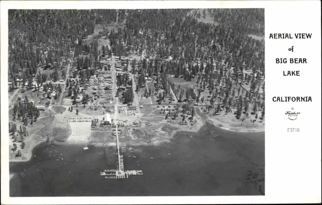 Big Bear Lake California CA Aerial View Frasher's c1940 Real Photo Postcard