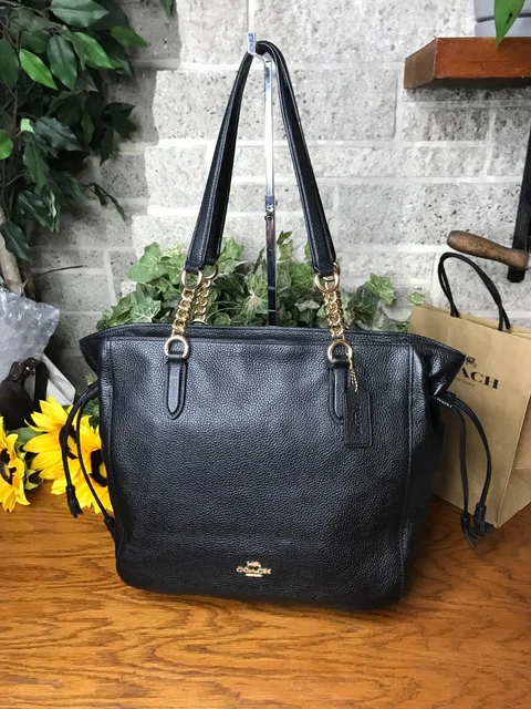 Coach Black Pebble Leather  Elle Chain Tote 72650 Shoulder Bag Handbag Purse