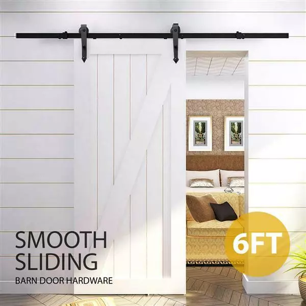 6FT Sliding Barn Door Hardware Kit Track Rail Hanger Roller Closets Garage Black