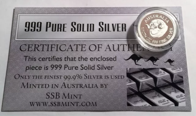 "AUSTRALIAN MERINO" 1/10th OZ 999.0 Pure Solid Silver Coin with C.O.A. Invest.