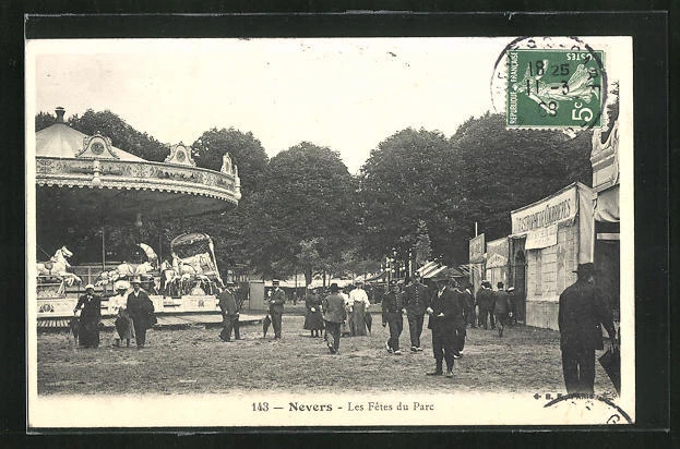 CPA Nevers, Les Fêtes du Parc, Jahrmarkt, Karussell 1908