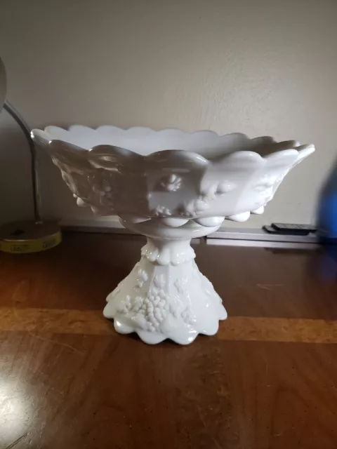 Westmoreland Large Milk Glass Paneled Grapes Centerpiece Compote or Epergne VTG