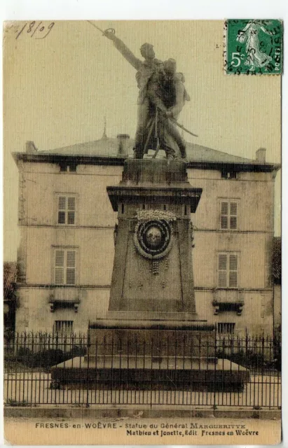 FRESNES EN WOEVRE - Meuse - CPA 55 - Statue du Generale Margueritte Cp toilée c.